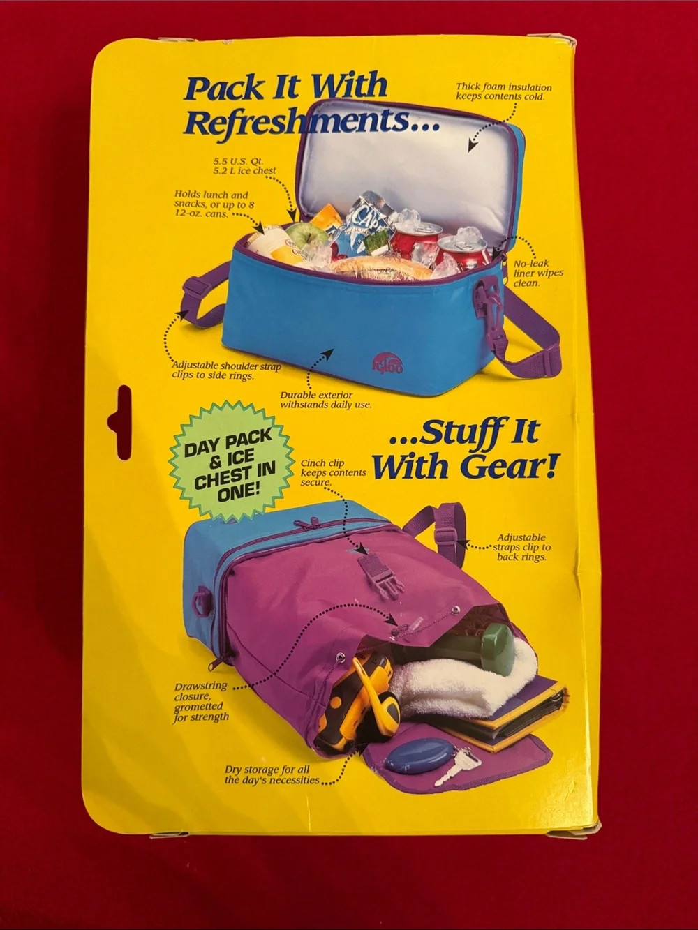 NWT Vintage Igloo Blue and Red Cool Pack & Sack Insulated Cooler Set BTS Soccer